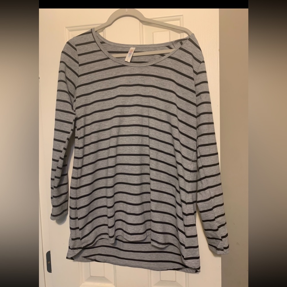 LuLaRoe Gray and Black Striped Long Sleeve Top